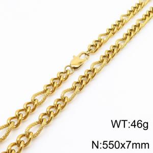 7mm55cm fashionable stainless steel 3:1 patterned side chain gold necklace - KN234758-Z