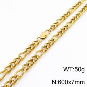 7mm60cm fashionable stainless steel 3:1 patterned side chain gold necklace - KN234759-Z