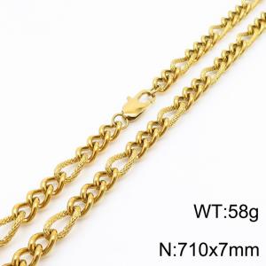 7mm71cm fashionable stainless steel 3:1 patterned side chain gold necklace - KN234761-Z