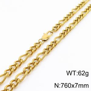 7mm76cm fashionable stainless steel 3:1 patterned side chain gold necklace - KN234762-Z
