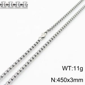 450x3mm Round Pearl Chain Necklace Men Women Stainless Steel 304 Silver Color - KN234819-Z
