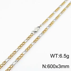 Personality 60cm Silver Patchwork Gold Necklaces Stainless Steel 3mm Figaro Chain - KN234871-Z