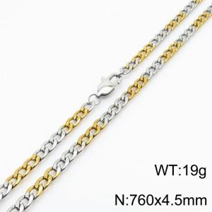 Hiphop 4.5mm Cuban Chain Stainless Steel 76cm Silver Patchwork Gold Necklaces - KN234888-Z