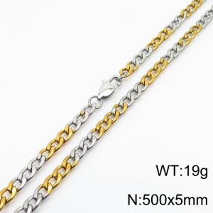 Hiphop 5mm Cuban Chain Stainless Steel 50cm Silver Patchwork Gold Necklaces - KN234890-Z
