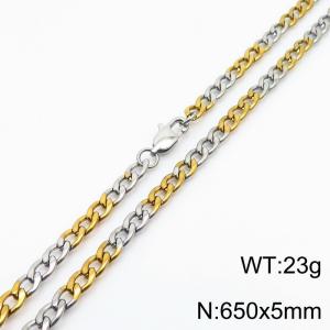 Hiphop 5mm Cuban Chain Stainless Steel 65cm Silver Patchwork Gold Necklaces - KN234893-Z