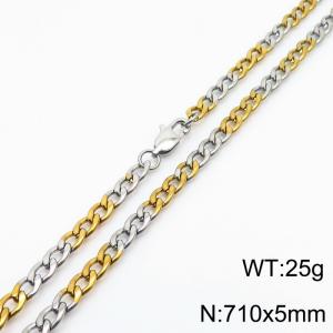 Hiphop 5mm Cuban Chain Stainless Steel 71cm Silver Patchwork Gold Necklaces - KN234894-Z