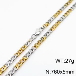Hiphop 5mm Cuban Chain Stainless Steel 76cm Silver Patchwork Gold Necklaces - KN234895-Z