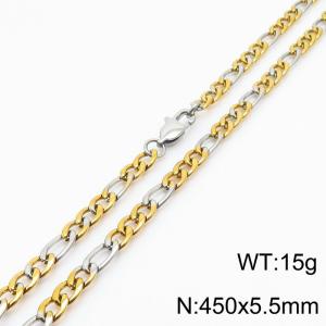 Europe and America 5.5mm Figaro Chain Stainless Steel 45cm Silver Patchwork Gold Necklaces - KN234896-Z