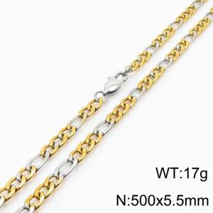 Europe and America 5.5mm Figaro Chain Stainless Steel 50cm Silver Patchwork Gold Necklaces - KN234897-Z