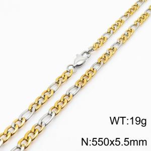 Europe and America 5.5mm Figaro Chain Stainless Steel 55cm Silver Patchwork Gold Necklaces - KN234898-Z
