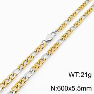 Europe and America 5.5mm Figaro Chain Stainless Steel 60cm Silver Patchwork Gold Necklaces - KN234899-Z