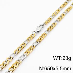 Europe and America 5.5mm Figaro Chain Stainless Steel 65cm Silver Patchwork Gold Necklaces - KN234900-Z