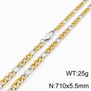 Europe and America 5.5mm Figaro Chain Stainless Steel 71cm Silver Patchwork Gold Necklaces - KN234901-Z