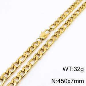 Personality Hiphop 7mm Figaro Chain 18K Gold Plated Stainless Steel 45cm Necklaces - KN234917-Z