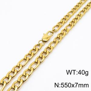 Personality Hiphop 7mm Figaro Chain 18K Gold Plated Stainless Steel 55cm Necklaces - KN234919-Z