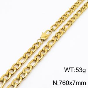 Personality Hiphop 7mm Figaro Chain 18K Gold Plated Stainless Steel 76cm Necklaces - KN234923-Z