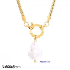 Hip Hop Thick Snake Bone Chain Necklace Baroque Vintage Imitation Pearl Collar Chain - KN234959-Z