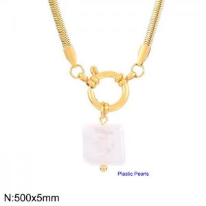 Hip Hop Thick Snake Bone Chain Necklace Baroque Vintage Imitation Pearl Collar Chain - KN234960-Z