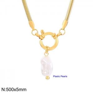 Hip Hop Thick Snake Bone Chain Necklace Baroque Vintage Imitation Pearl Collar Chain - KN234962-Z