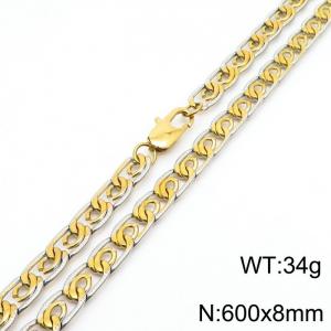 8mm60cm fashionable stainless steel edge pressing paper clip chain mixed color necklace - KN235068-Z