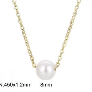 Gold-plating Special Stainless Steel Pearl Pendant Necklace Color Gold - KN235284-Z