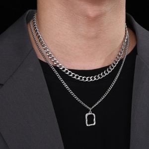 Double layer Cuban chain box pendant necklace - KN235295-Z