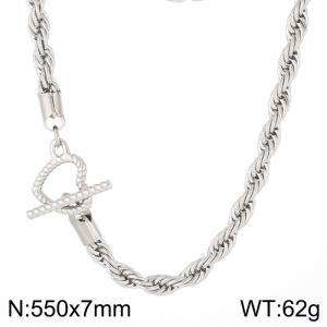 7mm Rope Chain Necklace Women With Heart OT Clasp Silver Color - KN235512-Z