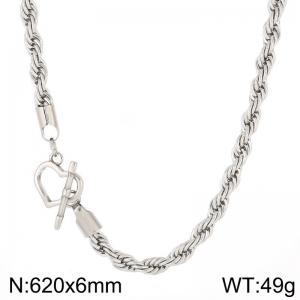 6mm Rope Chain Necklace Women With Heart OT Clasp Silver Color - KN235516-Z