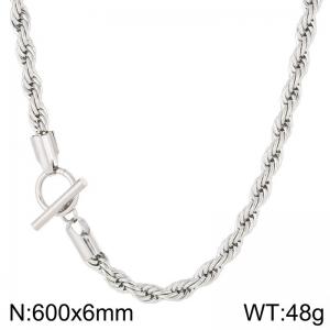 6mm Rope Chain Necklace Women With OT Clasp Silver Color - KN235518-Z