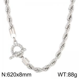 8mm Rope Chain Necklace Women With OT Clasp Silver Color - KN235520-Z