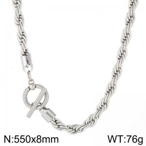 8mm Rope Chain Necklace Women With Round OT Clasp Silver Color - KN235522-Z