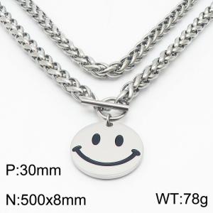 8mm Wheat Chain Necklace With Smile Charm Silver Color - KN235525-Z