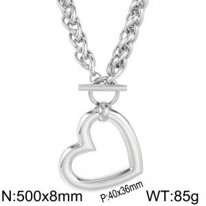 8mm Wheat Chain Necklace With Heart Charm Silver Color - KN235527-Z