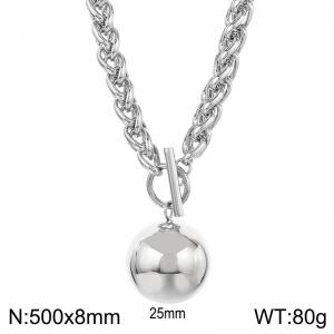 8mm Wheat Chain Necklace With Round Bead Silver Color - KN235529-Z