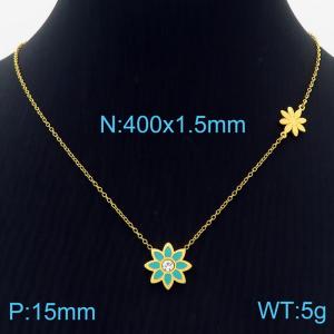 40cm Gold Color Stainless Steel Green Color Sun Flower Rhinestone Pendant Link Chain Necklace For Women Jewelry - KN235563-LX