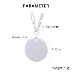 Stylish and minimalist stainless steel round label necklace - KN235924-Z