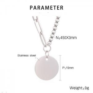 Stylish and minimalist stainless steel round label necklace - KN235925-Z