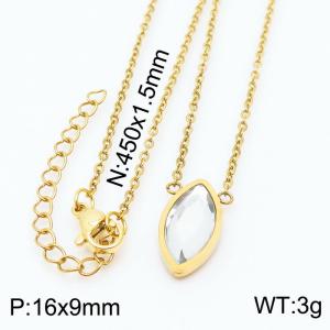 45cm Long Gold Color Stainless Steel Oval Crystal Glass Pendant Link Chain Necklace For Women - KN235933-KFC