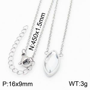45cm Long Silver Color Stainless Steel Oval Crystal Glass Pendant Link Chain Necklace For Women - KN235934-KFC