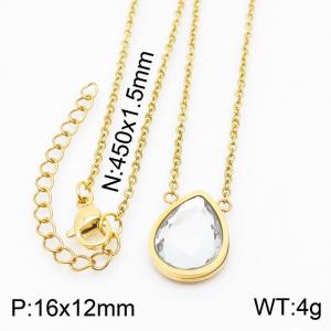 45cm Long Gold Color Stainless Steel Water-drop Crystal Glass Pendant Link Chain Necklace For Women - KN235939-KFC
