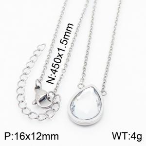 45cm Long Silver Color Stainless Steel Water-drop Crystal Glass Pendant Link Chain Necklace For Women - KN235940-KFC
