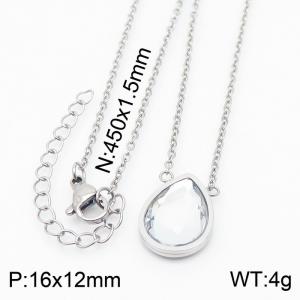 45cm Long Silver Color Stainless Steel Water-drop Crystal Glass Pendant Link Chain Necklace For Women - KN235940-KFC