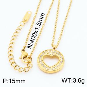 Stainless steel 400x1.5mm welding chain with hollow love heart crystal circle pendant trendy gold necklace - KN235945-KLX
