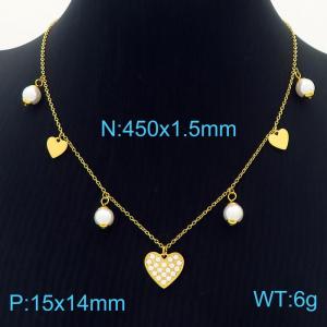 Stainless steel 450X1.5mm welding chain with several heart charms fashional gold necklace - KN235947-KLX