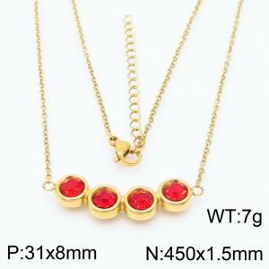450mm Women's simple gold four red diamond stainless steel necklace - KN235973-KFC