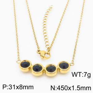 450mm Women's simple gold four black diamond stainless steel necklace - KN235975-KFC