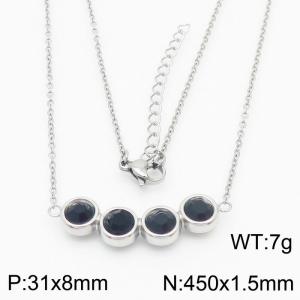 450mm women's simple steel color four black diamond stainless steel necklace - KN235976-KFC
