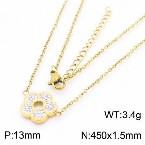 Shining stone gold flowers stainless steel necklace - KN236039-KFC