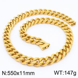 11*550mm fashion simple handmade chain stainless steel four-sided grinding Cuban chain bracelet - KN236150-Z