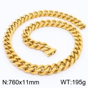 11*760mm fashion simple handmade chain stainless steel four-sided grinding Cuban chain bracelet - KN236154-Z